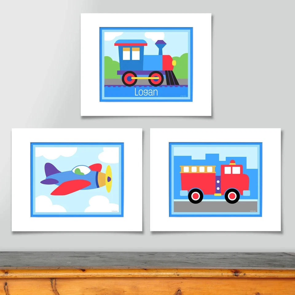Juego de 3 impresiones artísticas de pared personalizadas de trenes, aviones y camiones para niños/bebés Foto 1 de 1