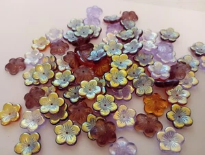 Vintage Czech Pressed Glass Flower Bead Lot Multiple Colors - Picture 1 of 3