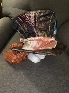 Disney MAD HATTER Satin Brocade Hat WITH HAIR Adult Size L Adjustable NEW Tags - Picture 1 of 10