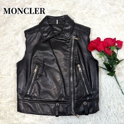 Moncler RODEIA Chaleco de Plumón de Cuero, Cuero Genuino, Negro, 2 Tallas Foto 1 de 4
