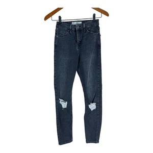 TOPSHOP MOTO Jamie Black Distressed Skinny Jeans Womens Size W24 24” Waist L30 - Picture 1 of 6