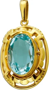 Aquamarin Anhänger vergoldet synth. Edelstein Antikschmuck - Bild 1 von 3