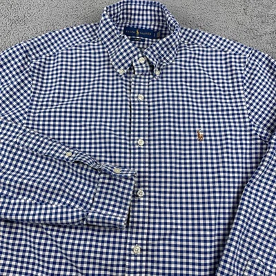 Camisa Ralph Lauren Para Hombre Grande Azul Blanco Guinga Calce Ajustado Oxford Con Botones Foto 1 de 4