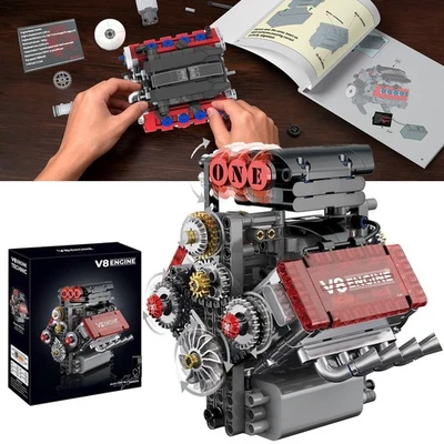 MARKENLOS V8 Motoren Bausatz Modellbausatz für Erwachsene Benzinmotor Modell Klemmbaustein