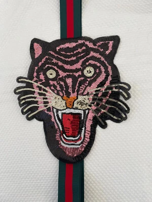 Pink 3D Tiger GG Style Sequin Sew On Patch, Decorative Patch, DIY Patch - Image 1 of 4