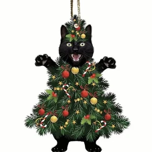 Screaming Cat Tree With Candy Canes , CHRISTMAS, Acrylic, Hanging Decoration. - Picture 1 of 9