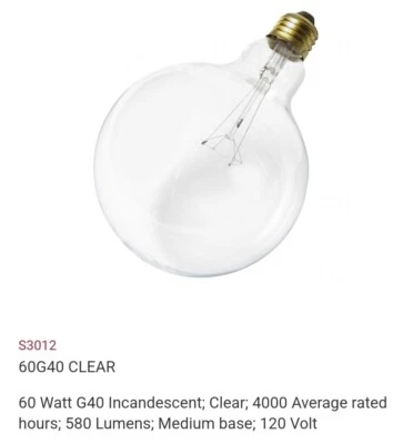 NEW 2-pack Satco S3012 Globe Light Bulb, 120V 60W G40 E26, Dimmable, Clear - Image 1 of 4