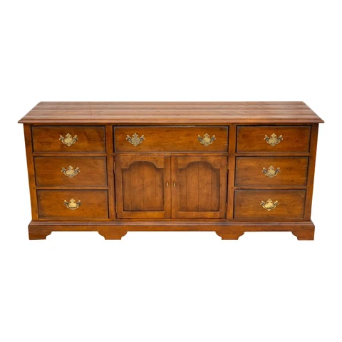 ANTIQUE HICKORY & WHITE Traditional Farmhouse Sideboard Buffet, 1970's Cover