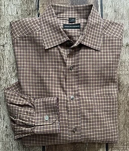 BERGDORF GOODMAN MADE IN ITALY SPORT SHIRT BEIGE BROWN MENS LARGE EXCELLENT - Picture 1 of 8