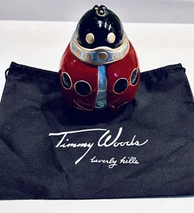 TIMMY WOODS SELTENE ""ROTE DAMENKÄFER"" HANDGESCHNITZTE HANDTASCHENKUPPLUNG MINAUDIERE SCHWARZ - Bild 1 von 9
