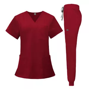 Medical Scrub Nurse Uniform Women Scrub Set V-Neck Tops Jogger Pocket-Pants - Picture 1 of 132