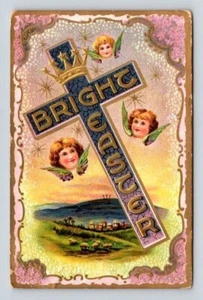 Bright Easter Cherubs - Purple Postcard sent Ontario Canada 1912 - Picture 1 of 2