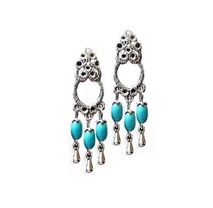 Pendientes, araña de plata estilo vintage turquesa, con clip o perforado - Imagen 1 de 4