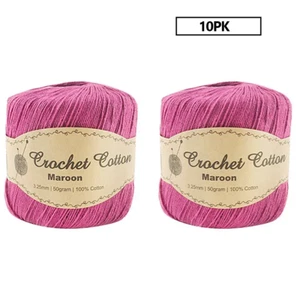 10 x 50g Maroon Crochet Cotton Soft Fine Thread Ball Knitting Craft Yarn 3.25mm - Picture 1 of 2