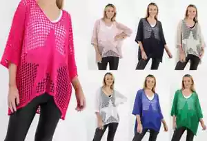 Italienischer Damen Lagenlook Häkel Stern lockerer Strick Oversize Fledermaus Baggy Pullover - Bild 1 von 4