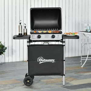 Propane Gas Barbecue Grill 2 Burner Cooking BBQ Grill 5.6 kW w/ Side Shelves