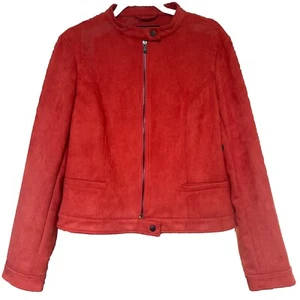 Red/Orange NY Women’s Large Bomber Jacket Zip Front Faux Suede Coffee Shop New - Picture 1 of 9