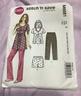 McCalls Pattern Stitch N Save Easy M6681 Hooded Top, Pull On Shorts XS-XXL, NEW - Image 1 of 4