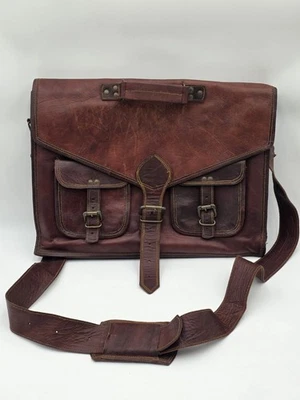 Bolsa satchel masculina de couro vintage carteiro bolsa de mão para laptop  - Imagem 1 de 4
