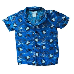 Looney Tunes Uni Printed Short Sleeve Collared Blue Button Up Sz 12 Bugs Bunny - Picture 1 of 6