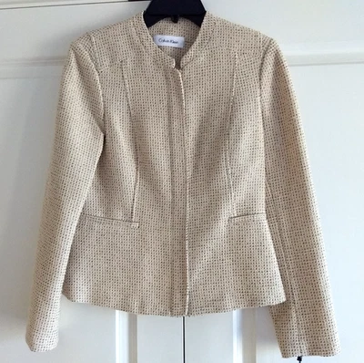 Blazer Calvin Klein Tweed Texturizado Cremallera Frontal Chaqueta de Carrera Talla 4 Forrado Logo Nuevo con Etiquetas Foto 1 de 4