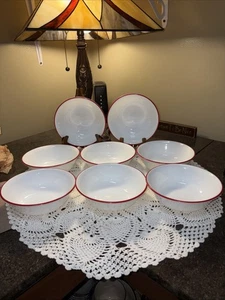 Corelle White Bowl With Red Rim Trim Soup/Cereal Bowls—Set Of 8–6 1/8” - Picture 1 of 15