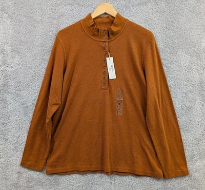 Camisa de manga larga Natural Reflections de 10 botones con cuello alto simulado para mujer XL Henley Foto 1 de 4