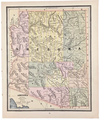 Mapa TERRITORIO DE Arizona 1887 original (12x9,5) FERROCARRILES - TUCSON - GRAN CAÑÓN Foto 1 de 4