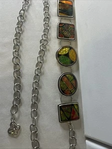 Chicos Chain Belt Size L Art Glass Colorful Iridescent Adjustable Lobster Claw - Picture 1 of 13