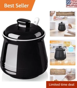 Elegant 12 oz Ceramic Sugar Bowl with Lid & Spoon - Modern Farmhouse Decor - Picture 1 of 9