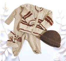 Hand Knitted Baby Jacket, Booties, Beanie Plus Bodysuit Size 0000. Free Postage 