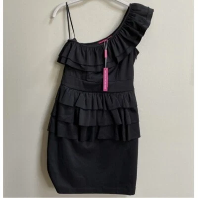 Nuevo con etiquetas Vestido Walter Baker Negro Un Hombro Volantes Talla Pequeña Foto 1 de 4