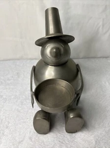 Snowman Candleholder Eddie Bauer Brushed Stainless Steel Christmas 6” - Picture 1 of 14