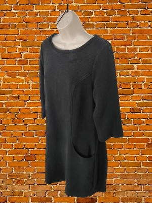 BODEN BLACK DRESS SIZE UK14R COTTON WOMENS 3/4 SLEEVE RIBBED ZIP UP CASUAL SHORT - Image 1 of 4