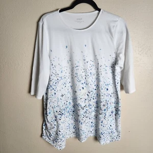 JJill Damen Top Lg weiß türkis Dip Print Tunika Tshirt Festival - Bild 1 von 9