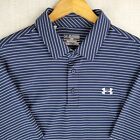 UNDER ARMOUR Size 2XL Mens Blue/Gray Striped Polo Shirt HeatGear Performance XXL