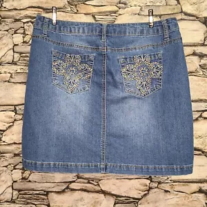 Falda de jean para mujer JW, talla 10, azul liso, bolsillos bordados, sin forrar - Imagen 1 de 12