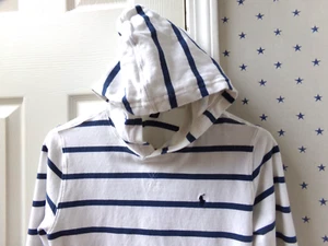 Boys Large Ralph Lauren White Mesh Hoodie Polo Blue Striped Size L 14-16 Beachy - Picture 1 of 17