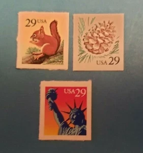 US MNH Postage Stamps Scott #2489, #2491 and #2599 Pane Singles 29c (1990 -2001) - Bild 1 von 1
