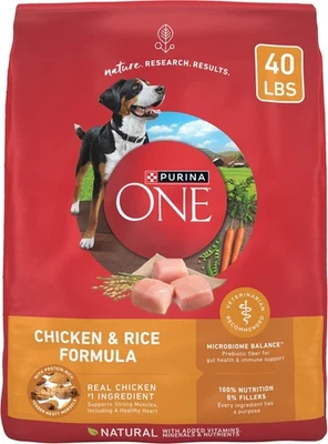 Purina ONE Natural Adulto Pollo y Arroz Fórmula Comida Seca para Perros, Bolsa de 40 lb - NUEVO Foto 1 de 4