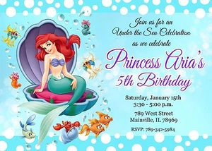Little Mermaid, Princess, Ariel, Birthday Party Invitation - Picture 1 of 1