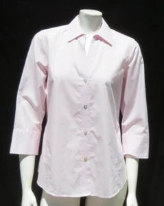 FOXCROFT Pale Pink Non-Iron Stretch Cotton ¾ Sleeves Shirt Blouse Top US M EUC - Picture 1 of 6