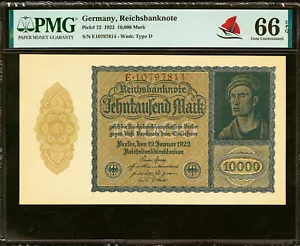 Germany 10,000 Mark 1922 Pick-72 GEM UNC PMG 66 EPQ - Picture 1 of 2