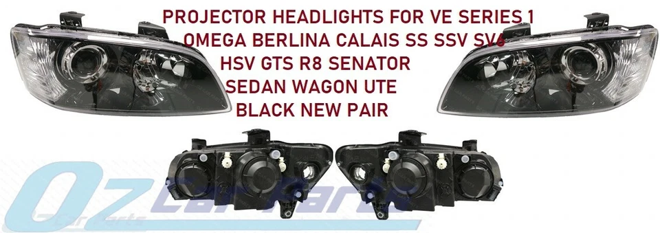 BLACK PROJECTOR HEADLIGHTS FOR HSV GTS CLUBSPORT HOLDEN VE 2006-2013 NEW PAIR X2 - image 1 of 1