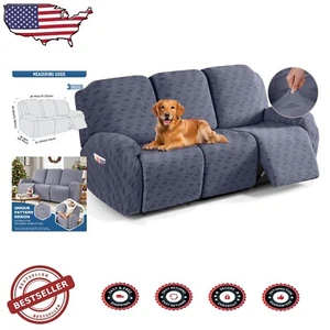 Soft Touch 3-Seater Recliner Sofa Cover with Elastic Fit - Grey Jacquard Design - Picture 1 of 9