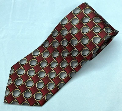 Gravata masculina JZ RICHARDS marrom vermelha/cinza IMPRESSÃO PONTO ONDULADO extra longa seda - Imagem 1 de 3