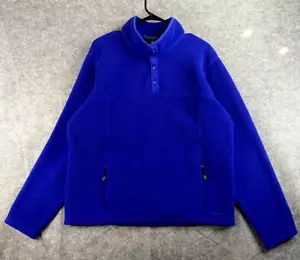 VTG L.L. Bean Sweater Men's Large Blue Snap Fleece Classic Pullover Sweater - Picture 1 of 9