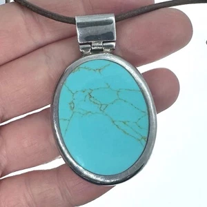 Mexican Sterling Silver Turquoise Pendant Necklace - Picture 1 of 2
