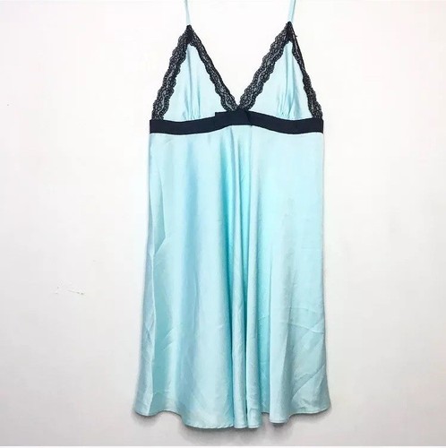 Abito slip Kate Spade S blu nero finiture in pizzo lingerie camicia da notte