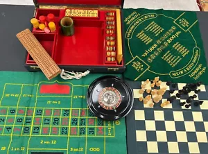 Vtg Bakelite Poker Dominos Chess Roulette Casino Game Case E S Lowes 1940s W/Key - Picture 1 of 22